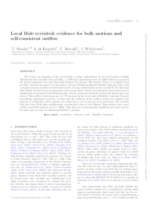 Local Hole revisited: evidence for bulk motions and self-consistent outflow Thumbnail