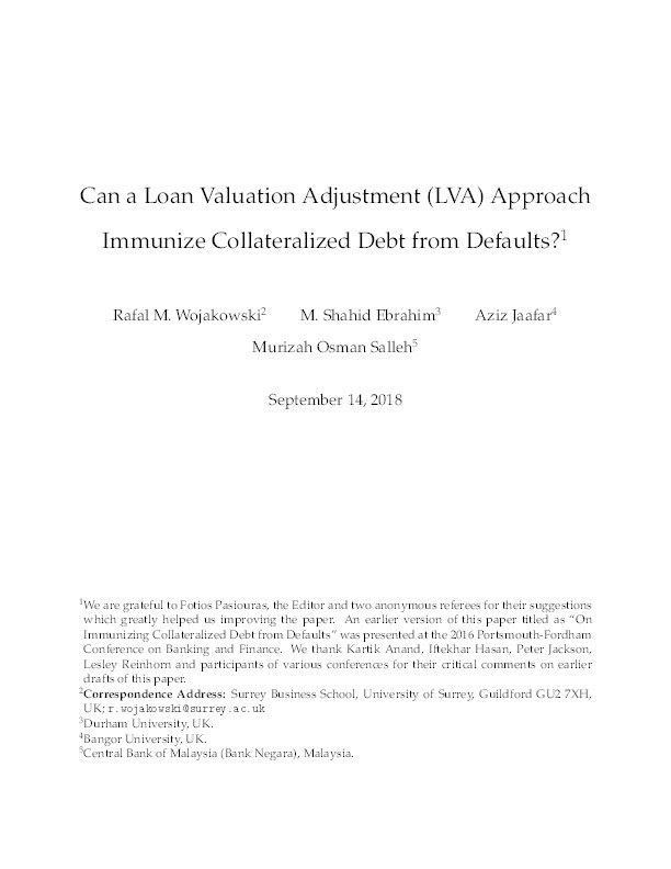 Can a Loan Valuation Adjustment (LVA) Approach Immunize Collateralized Debt from Defaults? Thumbnail