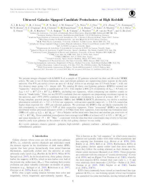 Ultra-red Galaxies Signpost Candidate Protoclusters at High Redshift Thumbnail