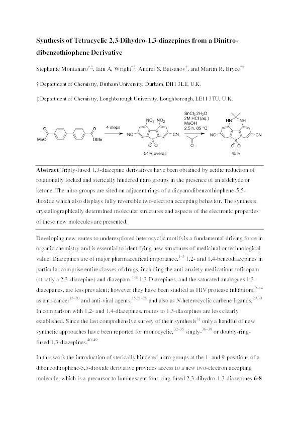 Synthesis of Tetracyclic 2,3-Dihydro-1,3-diazepines from a Dinitrodibenzothiophene Derivative Thumbnail