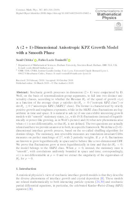 A (2 + 1)-dimensional anisotropic KPZ growth model with a smooth phase Thumbnail