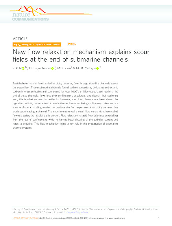 New flow relaxation mechanism explains scour fields at the end of submarine channels Thumbnail