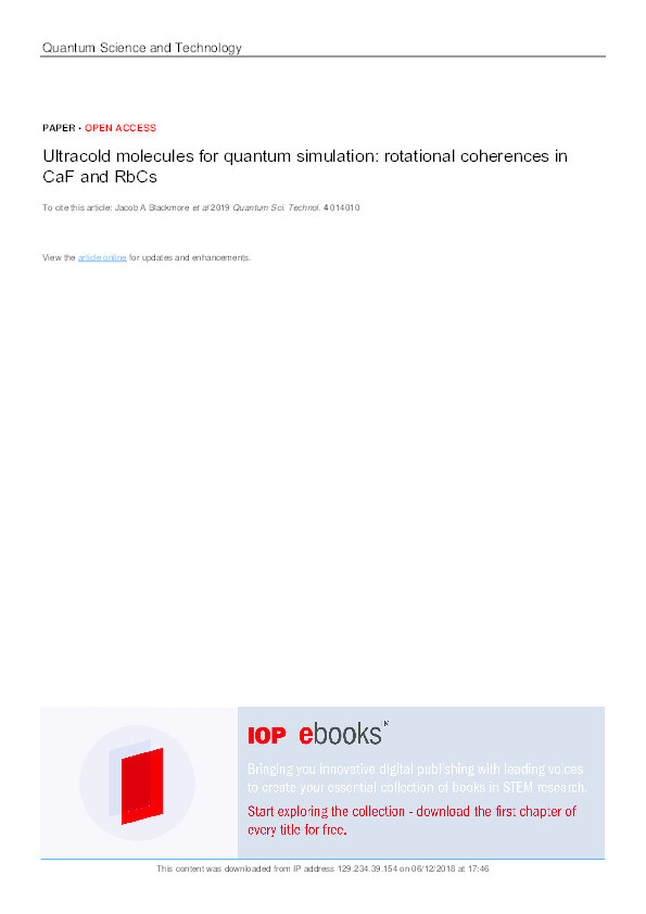 Ultracold molecules for quantum simulation: rotational coherence in CaF and RbCs Thumbnail