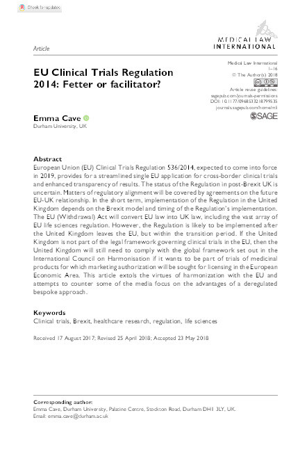 EU Clinical Trials Regulation 2014: Fetter or facilitator? Thumbnail