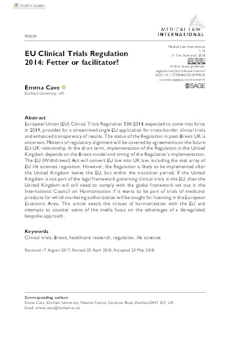 EU Clinical Trials Regulation 2014: Fetter or facilitator? Thumbnail