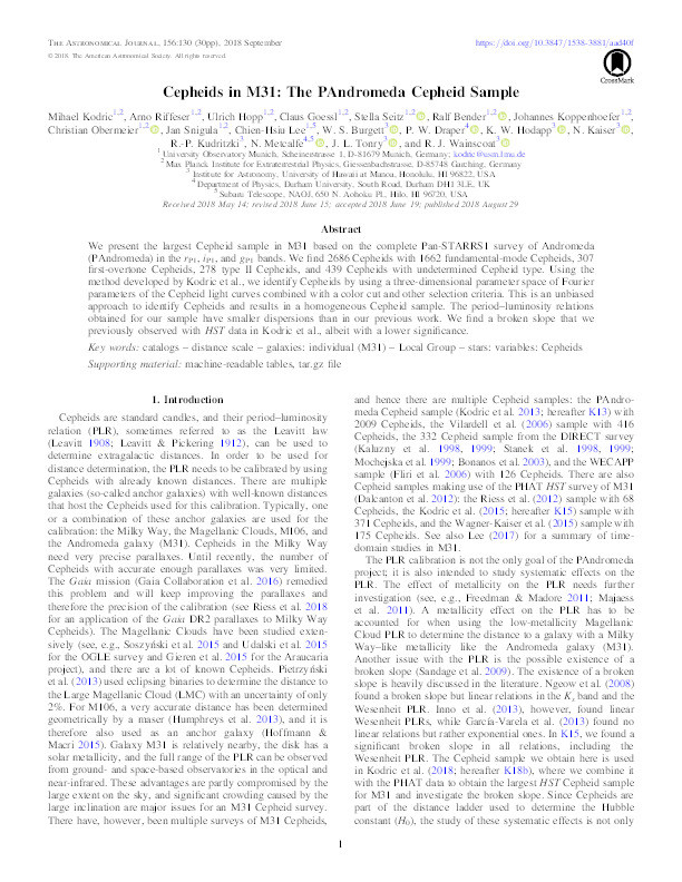 Cepheids in M31: The PAndromeda Cepheid Sample Thumbnail