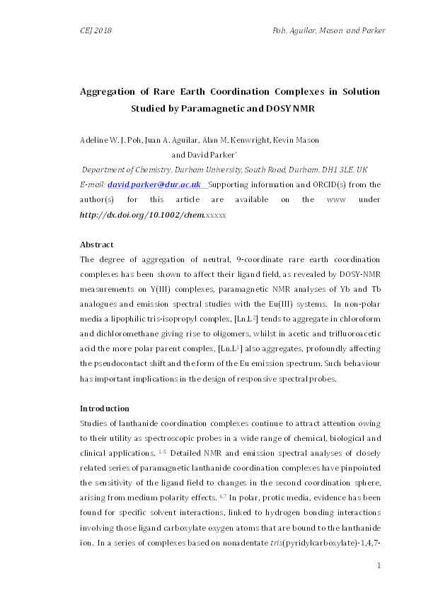 Aggregation of Rare Earth Coordination Complexes in Solution Studied by Paramagnetic and DOSY NMR Thumbnail