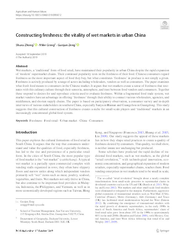 Constructing Freshness: The Vitality of Wet Markets in Urban China Thumbnail