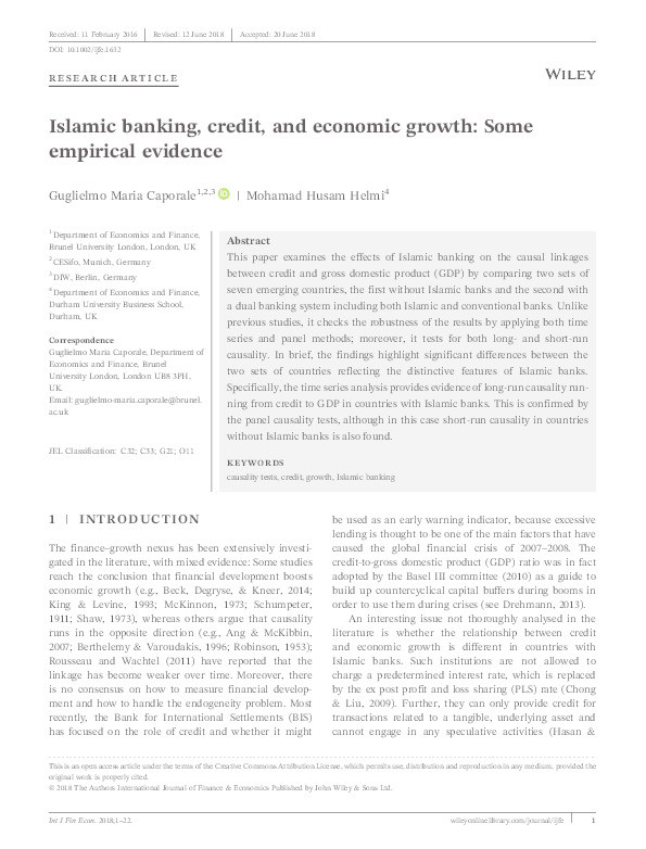 Islamic banking, credit, and economic growth: Some empirical evidence Thumbnail