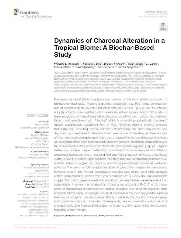 Dynamics of Charcoal Alteration in a Tropical Biome: A Biochar-Based Study Thumbnail