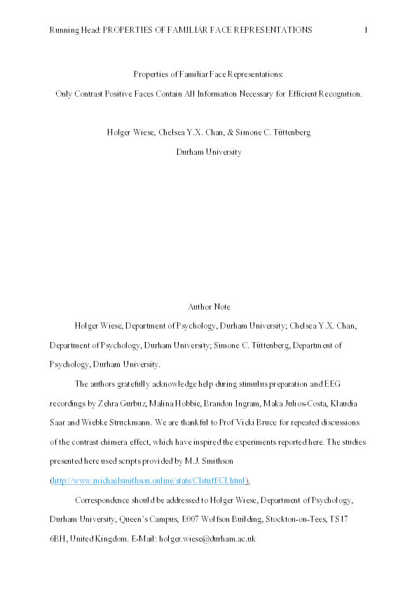 Properties of Familiar Face Representations: Only Contrast Positive Faces Contain All Information Necessary for Efficient Recognition Thumbnail