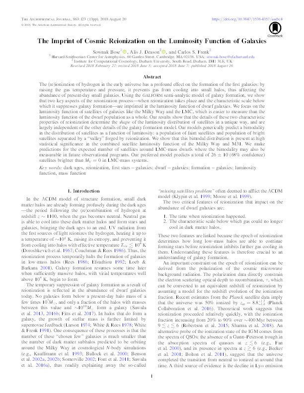The Imprint of Cosmic Reionization on the Luminosity Function of Galaxies Thumbnail
