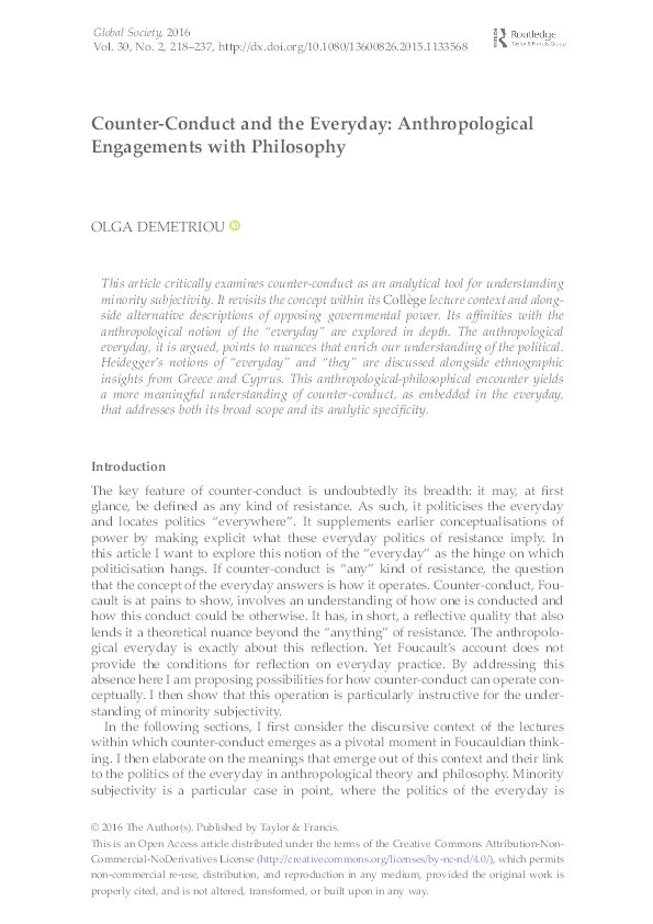 Counter-Conduct and the Everyday: Anthropological Engagements with Philosophy Thumbnail