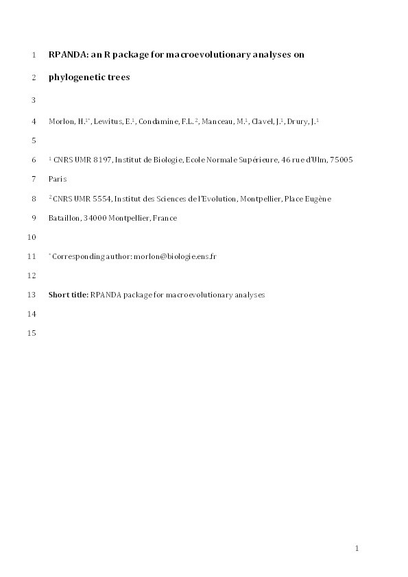 RPANDA: an R package for macroevolutionary analyses on phylogenetic trees Thumbnail