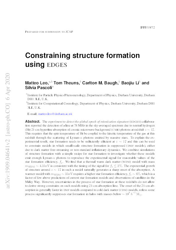 Constraining structure formation using EDGES Thumbnail
