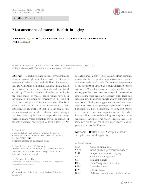 Measurement of muscle health in aging Thumbnail