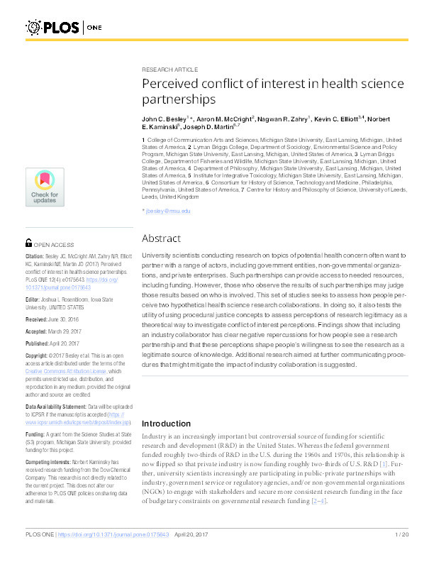 Perceived Conflict of Interest in Health Science Partnerships Thumbnail