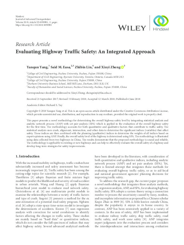 Evaluating Highway Traffic Safety: An Integrated Approach Thumbnail