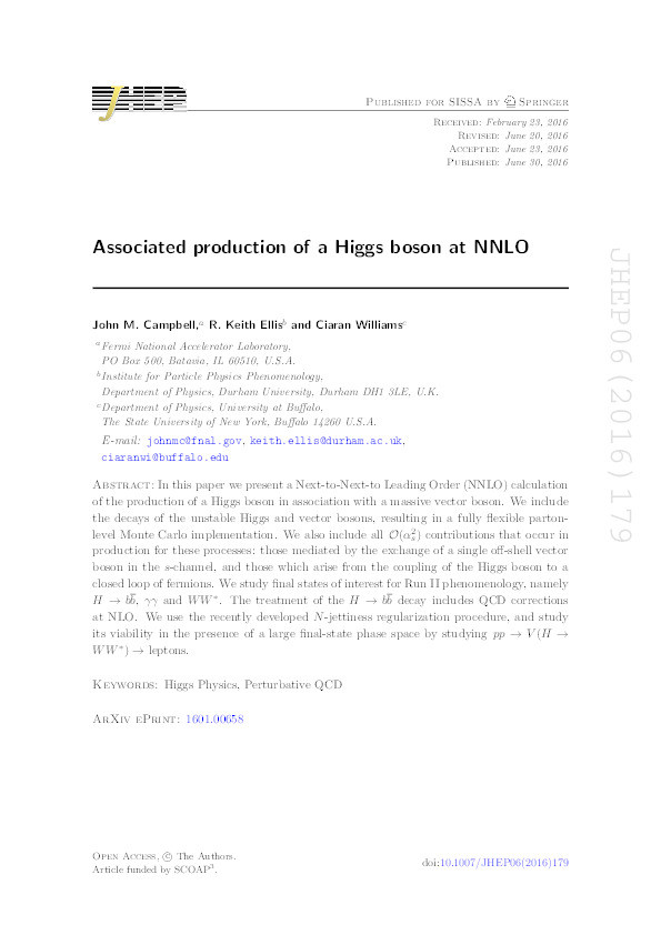 Associated production of a Higgs boson at NNLO Thumbnail