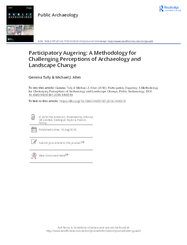 Participatory Augering: A methodology for challenging perceptions of archaeology and landscape change Thumbnail