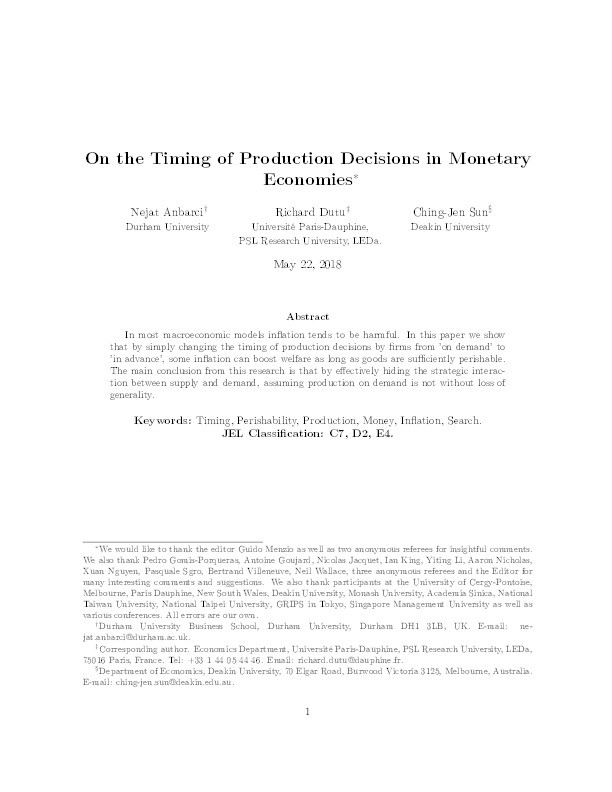 On the Timing of Production Decisions in Monetary Economies Thumbnail