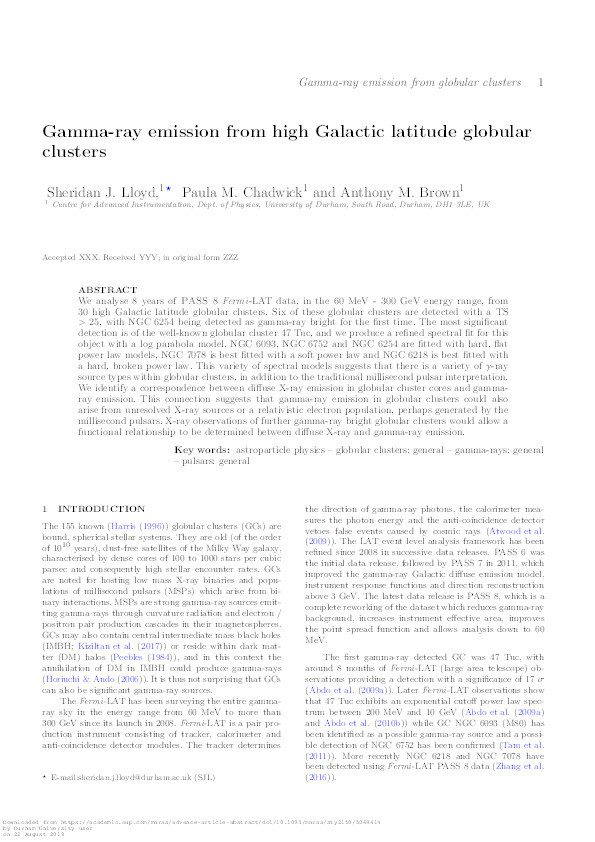 Gamma-ray emission from high Galactic latitude globular clusters Thumbnail