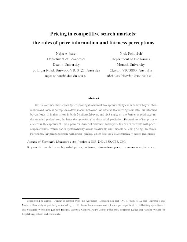 Pricing in Competitive Search Markets: The Roles of Price Information and Fairness Perceptions Thumbnail