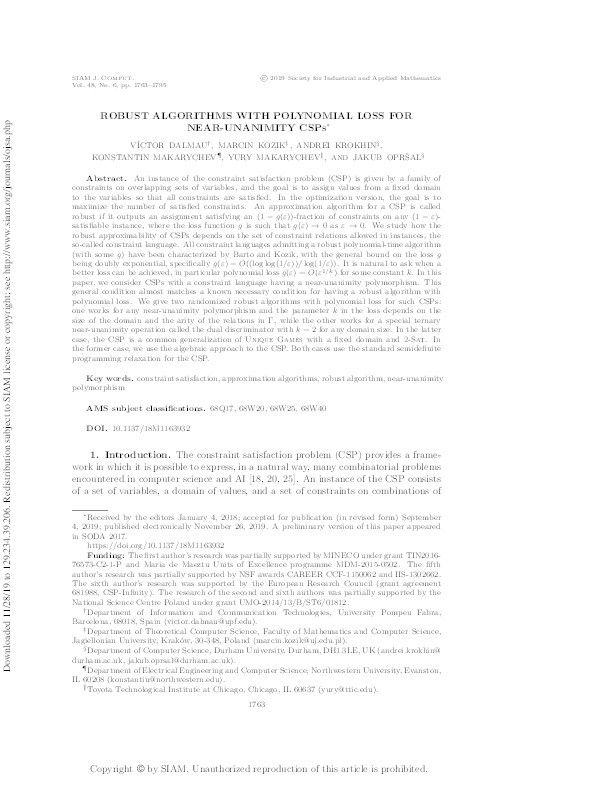 Robust algorithms with polynomial loss for near-unanimity CSPs Thumbnail