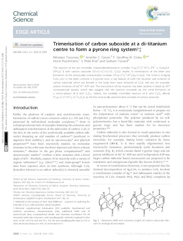 Trimerisation of carbon suboxide at a di-titanium centre to form a pyrone ring system Thumbnail