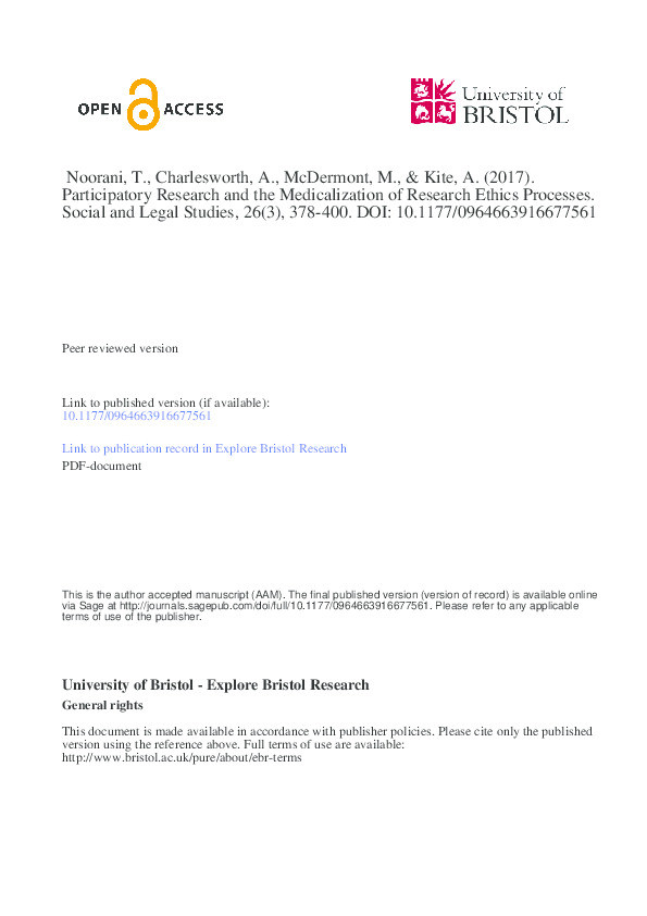 Participatory Research and the Medicalization of Research Ethics Processes Thumbnail