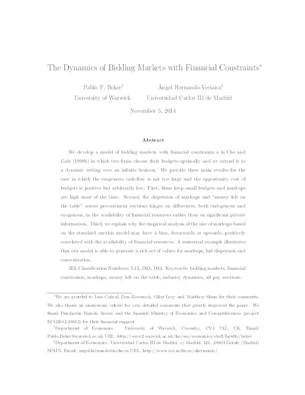 The dynamics of bidding markets with financial constraints Thumbnail