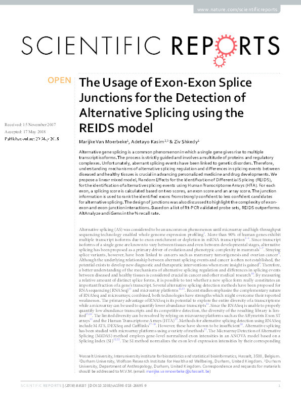The Usage of Exon-Exon Splice Junctions for the Detection of Alternative Splicing using the REIDS model Thumbnail