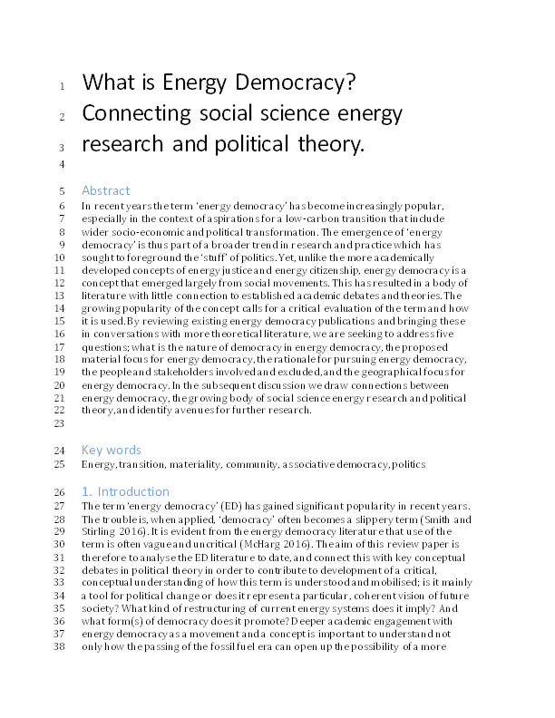 What is Energy Democracy? Connecting social science energy research and political theory Thumbnail