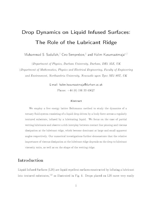 Drop Dynamics on Liquid Infused Surfaces: The Role of the Lubricant Ridge Thumbnail