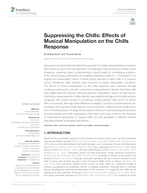 Suppressing the Chills: Effects of Musical Manipulation on the Chills Response Thumbnail