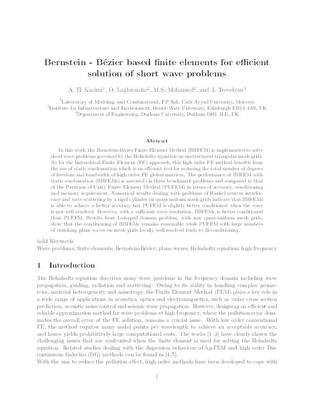 Bernstein - Bézier based finite elements for efficient solution of short wave problems Thumbnail