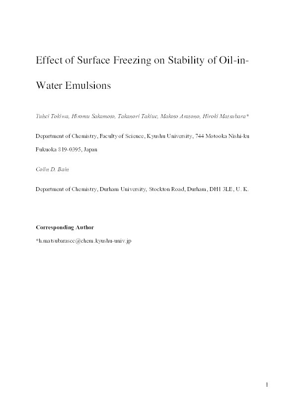 Effect of Surface Freezing on Stability of Oil-in-Water Emulsions Thumbnail