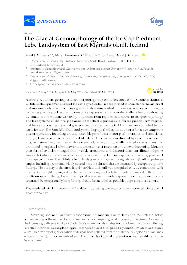 The Glacial Geomorphology of the Ice Cap Piedmont Lobe Landsystem of East Mýrdalsjökull, Iceland Thumbnail