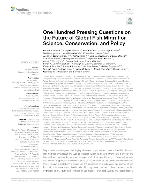 One hundred pressing questions on the future of global fish migration science, conservation, and policy Thumbnail