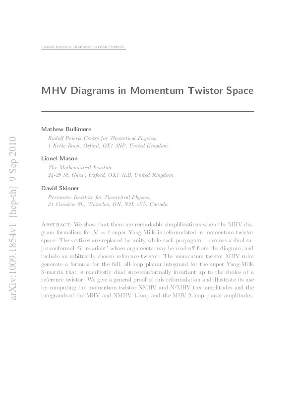 MHV diagrams in momentum twistor space Thumbnail