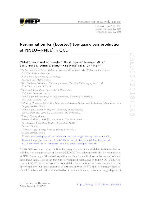 Resummation for (boosted) top-quark pair production at NNLO+NNLL′ in QCD Thumbnail