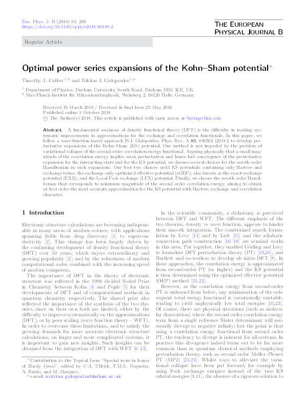 Optimal power series expansions of the Kohn-Sham potential Thumbnail