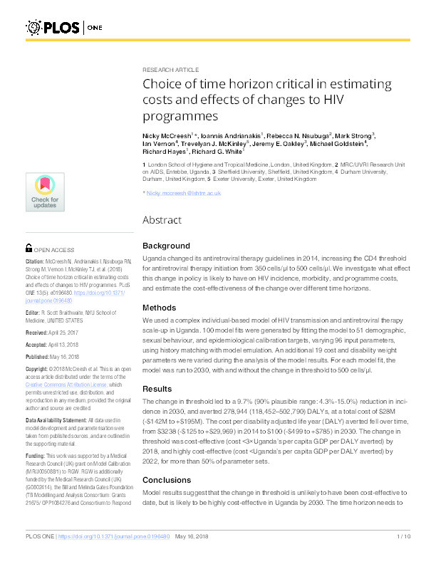 Choice of time horizon critical in estimating costs and effects of changes to HIV programmes Thumbnail