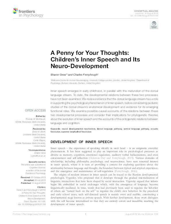 A Penny for Your Thoughts: Children’s Inner Speech and Its Neuro-Development Thumbnail