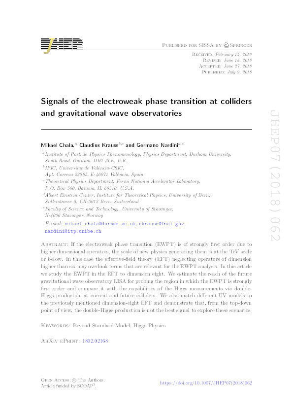 Signals of the electroweak phase transition at colliders and gravitational wave observatories Thumbnail
