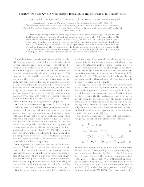 Ternary free-energy entropic lattice Boltzmann model with a high density ratio Thumbnail