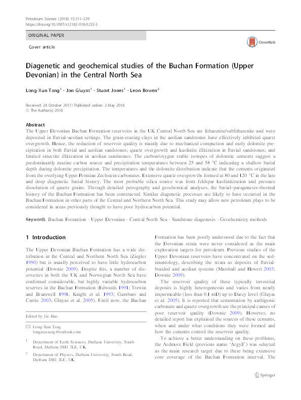 Diagenetic and geochemical studies of the Buchan Formation (Upper Devonian) in the Central North Sea Thumbnail