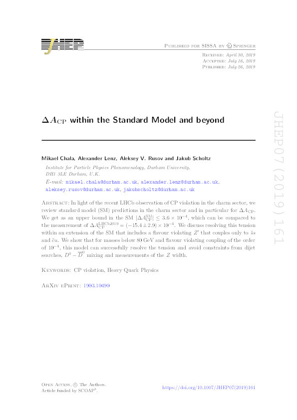 Delta ACP within the Standard Model and beyond Thumbnail