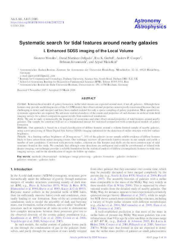Systematic search for tidal features around nearby galaxies Thumbnail