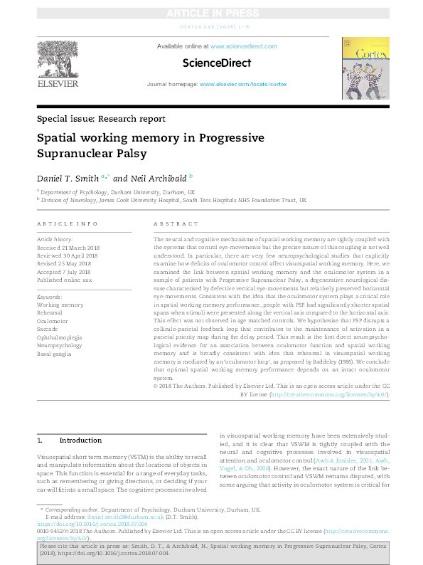 Spatial Working Memory in Progressive Supranuclear Palsy Thumbnail